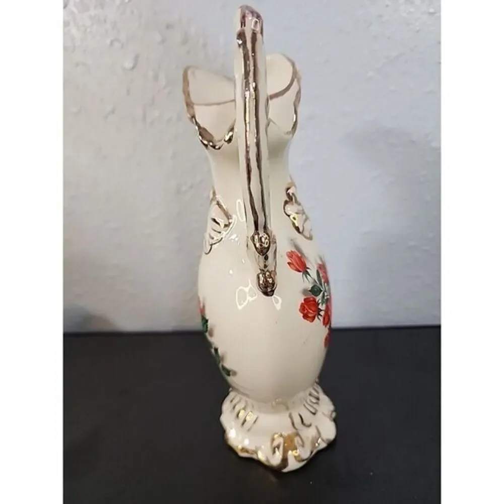 VINTAGE, GILDED, ORNATE CERAMIC, PITCHER/JUG/FLORAL VASE,‎ SINGLE ROSE,